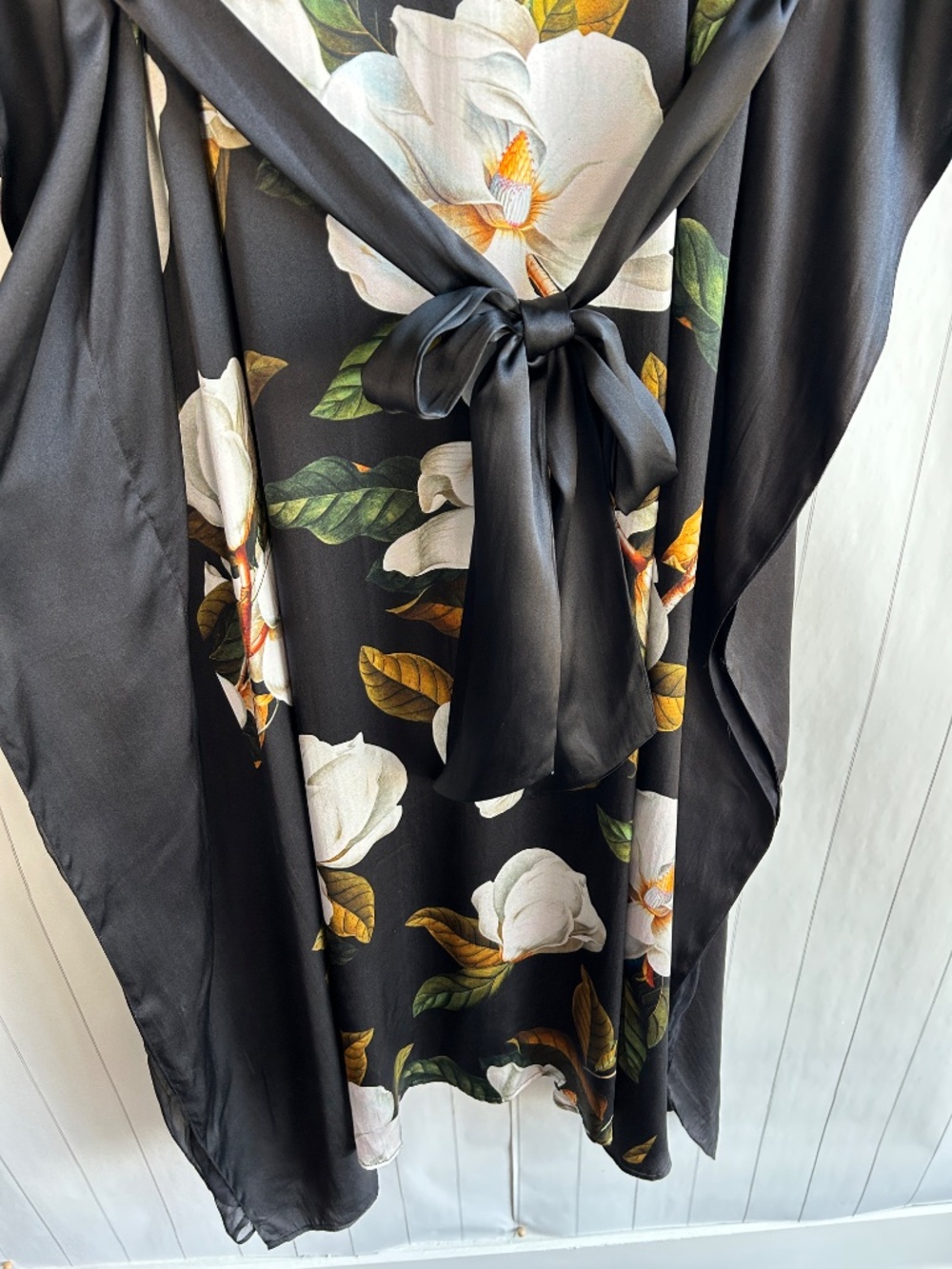 Nicoblu plus size 1X 2X 3X 4X Camellia belted kaftan maxi dress black 100% silk - Picture 8 of 14